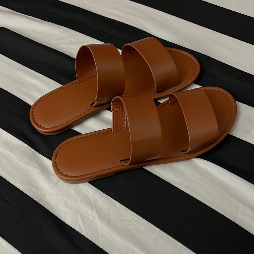 New Pacsun Women's Cognac Pu Double Strap Sandals